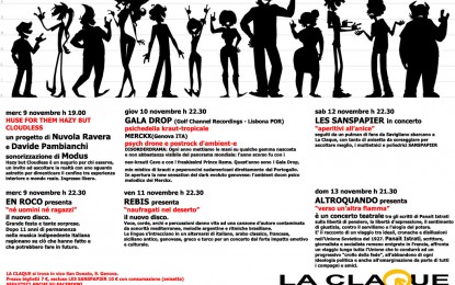 La Claque, gli appuntamenti in programma dal 9 al 13 novembre